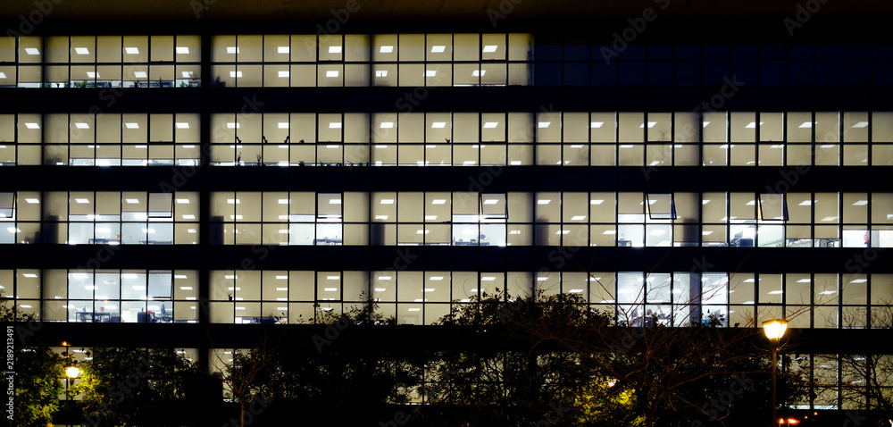 Obraz premium Office Building Lights in Donostia San Sebastian at Night