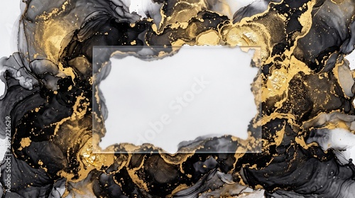 Abstract Gold and Black Marble Texture with Geometric Frame