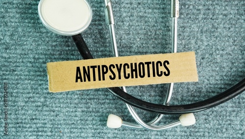 Bild auf Leinwand Stethoscope and paper box with word Antipsychotics