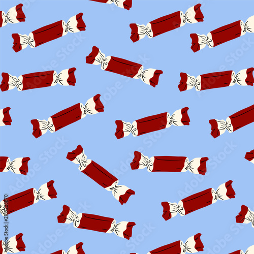 Seamless pattern with sweet candies. Festive wrapper background for birthday, christmas, valentine's day, surface cover design, fabric textile print. Vector texture
