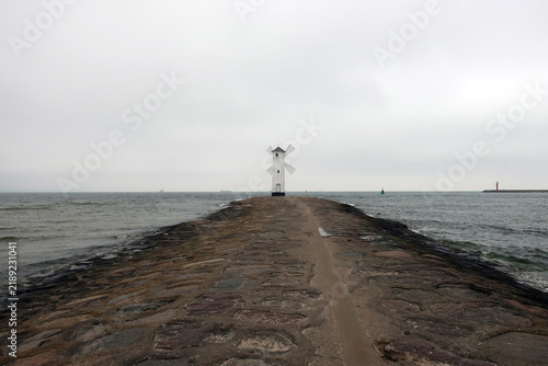 Świnoujście, Poland. Stawa Młyny  is a beacon in the shape of a windmill. The beacon acts as a signal for vessels entering the Port of Świnoujście, from the Baltic Sea.