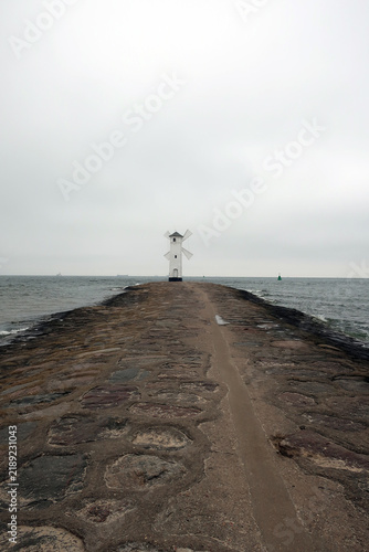 Świnoujście, Poland. Stawa Młyny  is a beacon in the shape of a windmill. The beacon acts as a signal for vessels entering the Port of Świnoujście, from the Baltic Sea.