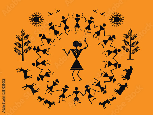 Warli Tribal Art Design for Cultural Decor Featuring Traditional Community Dancers