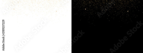 Gold glitter confetti falling from top border with sparkling dust particles for festive celebration designs including PNG, Transparent and Black Background Versions