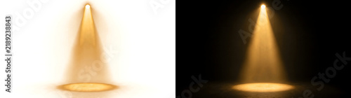 Stage Spotlight bright cone of light beaming down onto a textured floor in a dark room ideal for presentation designs in PNG, Transparent and Black Background Versions
