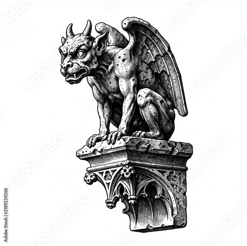 Obraz na płótnie Antique gothic stone gargoyle statue etching
