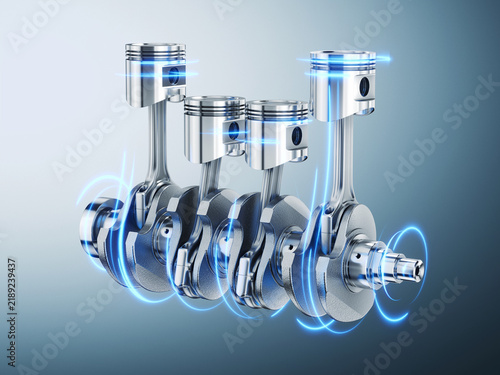 Quadro su tela Car engine pistons and crankshaft - engineering concept