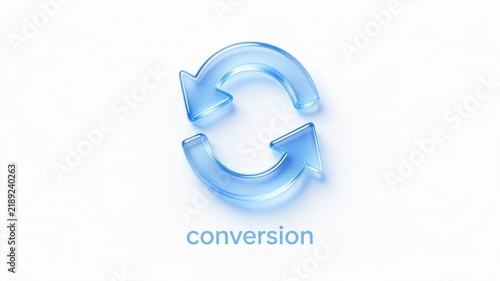 Translucent Blue 3D Conversion Icon Isolated on White Background
