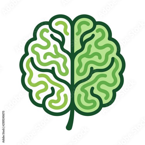 Brain leaf icon resembling organic tree foliage represents ecological awareness, natural intelligence, and mental well-being.