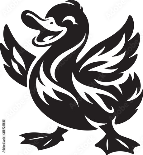 Cute Happy Duck Mascot Vector Illustration - Cute Duck Silhouette Line Art