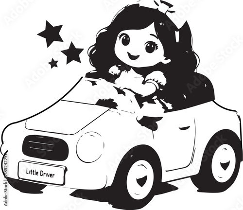 Cute Girl Driving Toy Car Little Driver Vector 