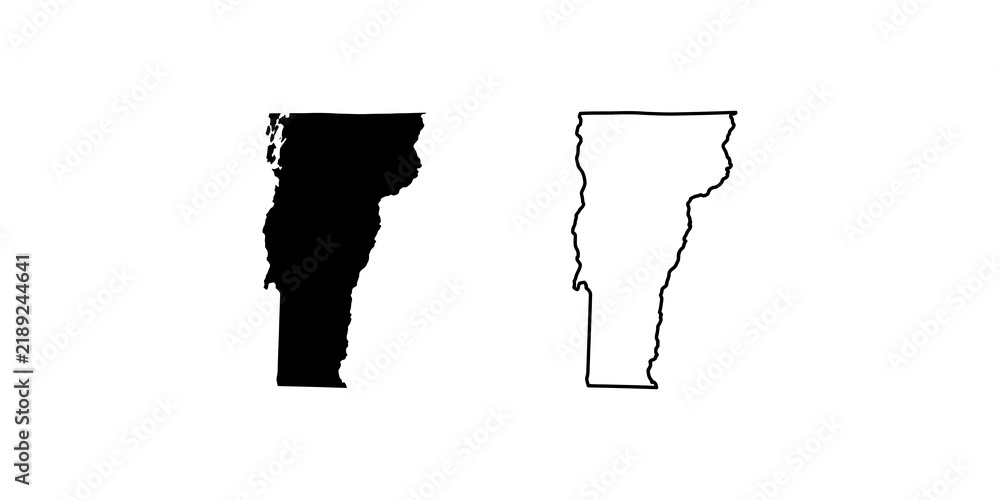 Obraz premium Vermont state outline map in solid black and contour line styles for regional geography.