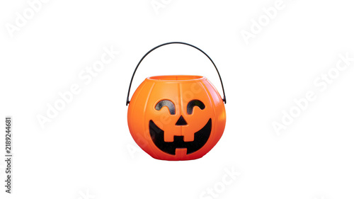 Halloween orange pumpkin candy bucket isolated on transparent background
