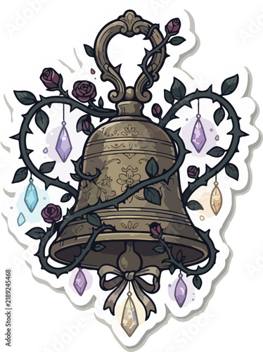 Antique bell with leaf and teardrop decorations