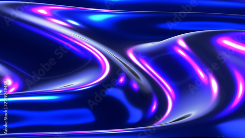 Liquid chrome background with pink neon reflections, abstract holographic flu...