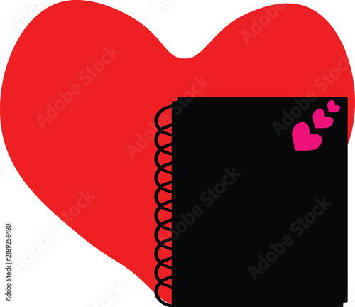 Love Notebook Journal with Red Heart Vector Graphic