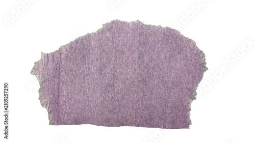 Purple crepe paper, torn and frayed, isolated on a transparent background.