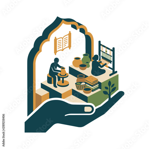 Traditional Craft Preservation Illustration with Cultural Heritage, Handicraft Conservation, Artisan Skills and Traditional Knowledge