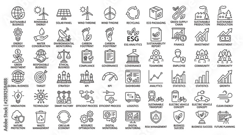 Business technology icons with text labels are arranged in a neat grid on a transparent background.
