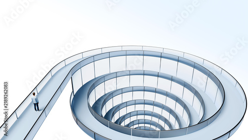 Картината върху платно Man standing at edge of giant spiral funnel walkway descending inward into vorte