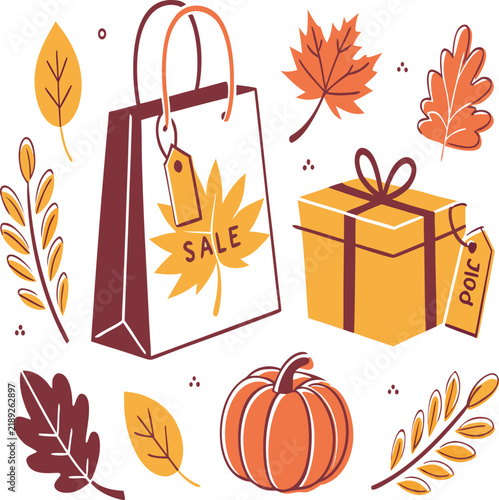 Autumn Sale Shopping Collection with Bags and Seasonal Elements