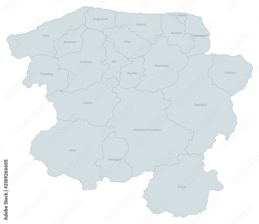 Obraz premium Administrative Divisions Map of Kastamonu Province, Turkey