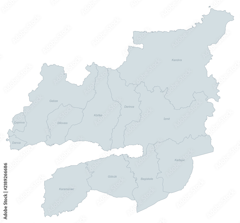 Obraz premium Administrative Divisions Map of Kocaeli Province, Turkey - Detailed Vector Illustration