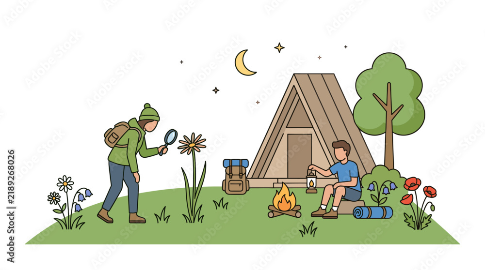 Fototapeta premium People camping and exploring nature at night