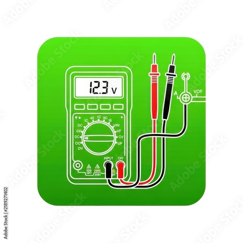 Obraz na płótnie Digital Multimeter Vector Icon with Test Probes on Green Background