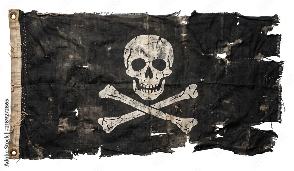 Naklejka premium Tattered skull and crossbones pirate flag with tears