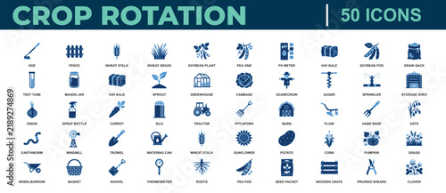 Fifty blue representing crop rotation and sustainable agricultural farming practices set
