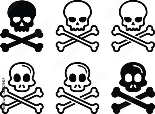 Photography Skull and crossbones icons, vector illustration of pirate danger symbols