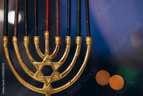 Fotografía Hanukkah menorah displaying star of david and candles