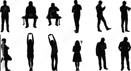People Daily Life Poses Silhouettes Collection.