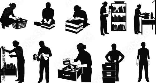 Household Chores and Cleaning Silhouette Set.
