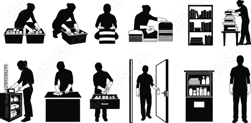 Home Organization and Cleaning Silhouette Icon Set.