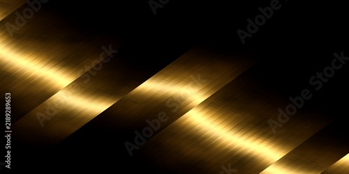 Golden metallic diagonal stripes with bright light reflections on black background for luxury abstract design.