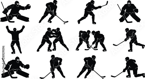 Canvas Print Ice Hockey Players Silhouette Set in Action Poses