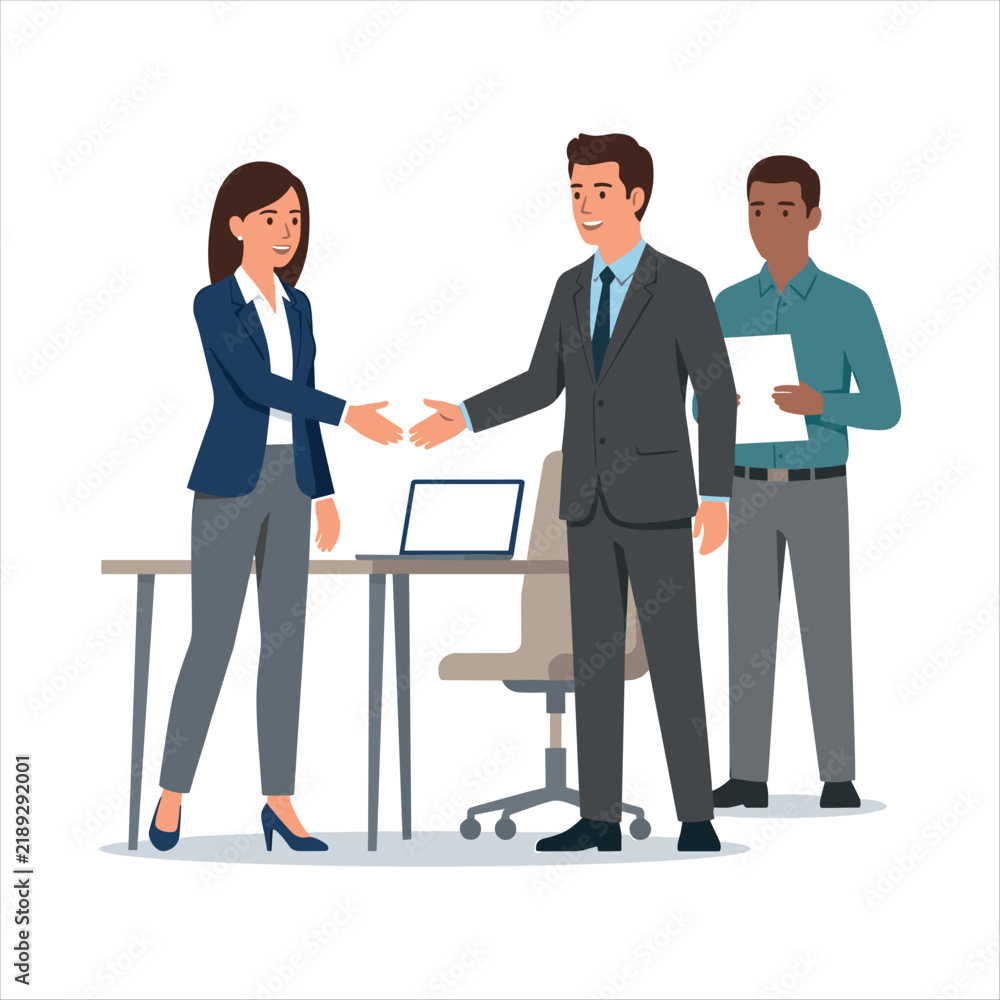 Fototapeta premium Business partners shaking hands during a meeting in the office vector illustration.