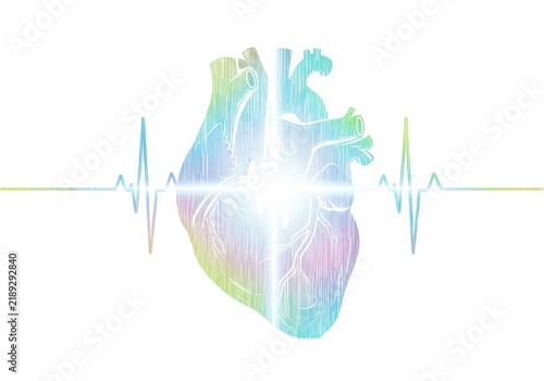 Heart with ecg waveform and lungs illustration isolated on white background