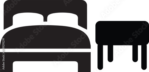 Double Bed with Nightstand Furniture Vector Icon