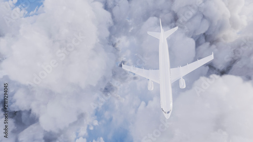 Airplane flying above clouds captured from aerial view