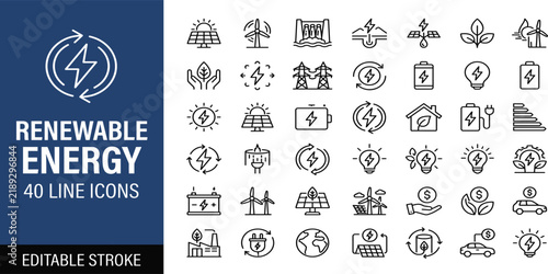 Foto Renewable Energy and Sustainable Power Thin Line Icon Collection for Solar Wind