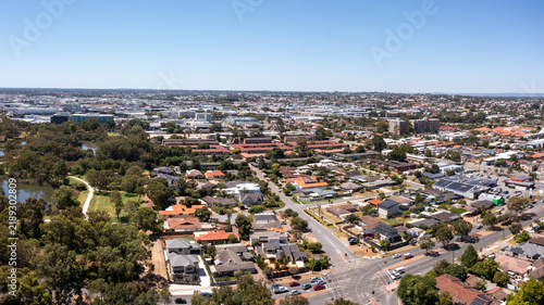 Aerial View of the Residential district and street intersection, Perth, Western Australia, 16x9