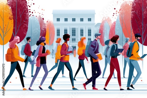 Academic lifestyle illustration with students