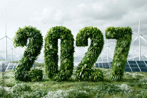 Sustainable 2027 sign made of greenery
