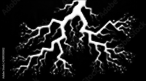 Cuadro en lienzo Spreading halftone lightning bolt pattern on black with lightning electricity br