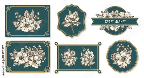 Vintage Floral Emblems Collection Isolated Transparent Background