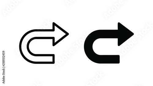 U-turn arrow icon set featuring linear and solid black designs for navigation interface.