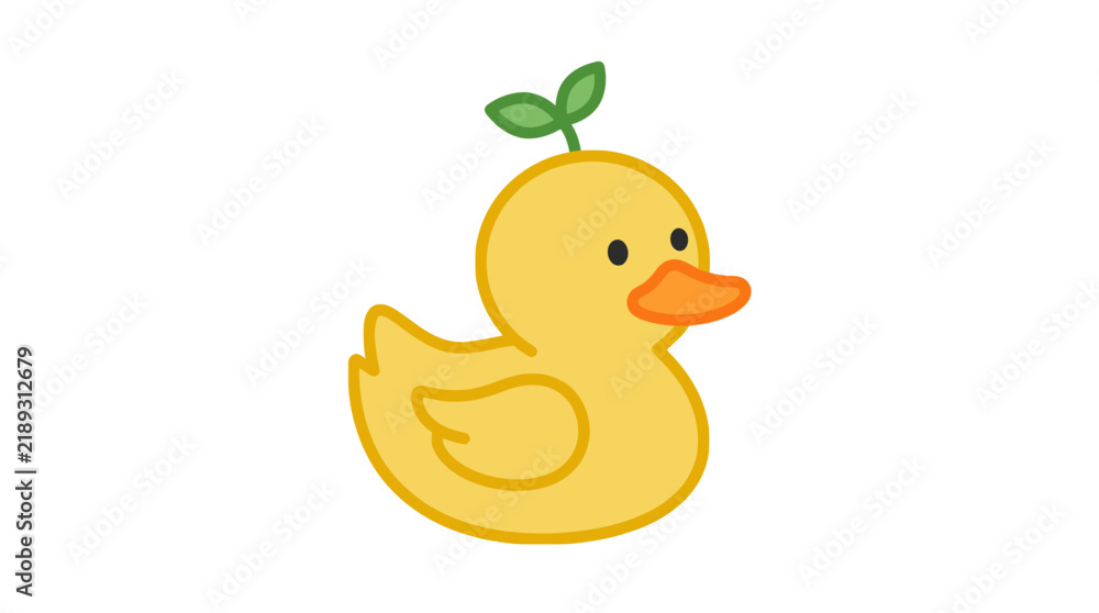 Fototapeta premium Cute cartoon yellow duckling with sprout